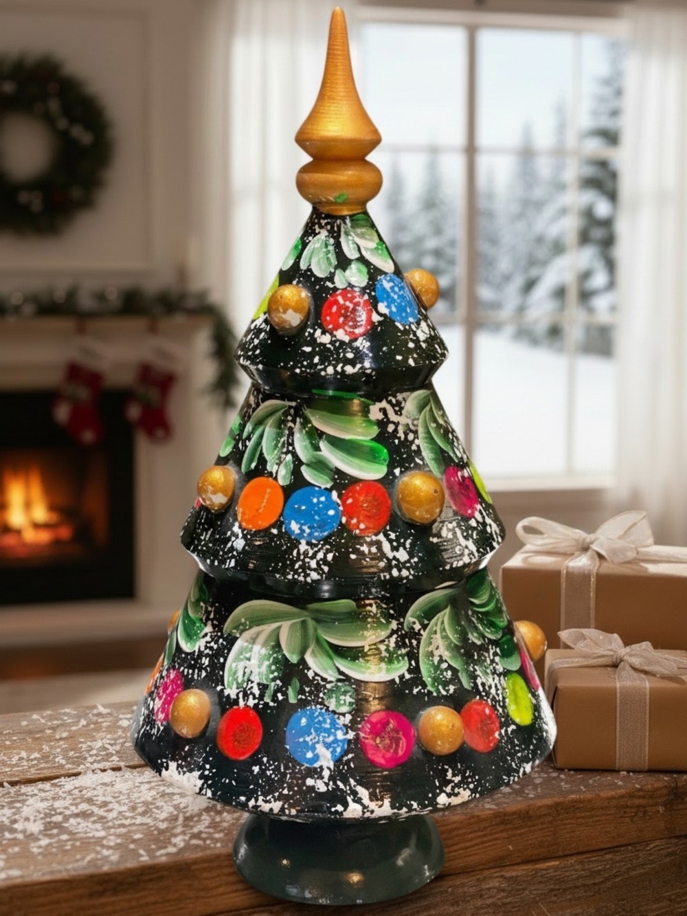 Vintage Russian Musical Wind Up Christmas Xmas Tree Hand Painted